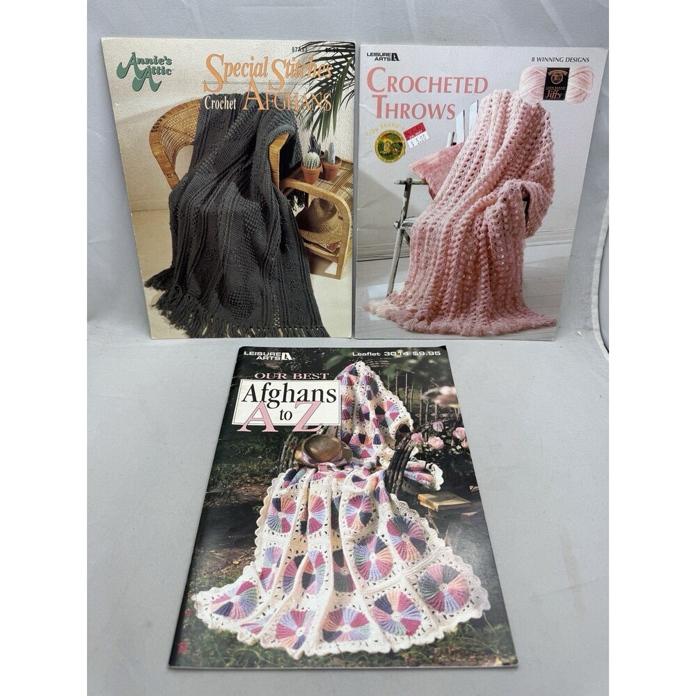 Our Best Afghans A to Z Leisure Arts 3014 Crochet Pattern Booklets Lot of 3